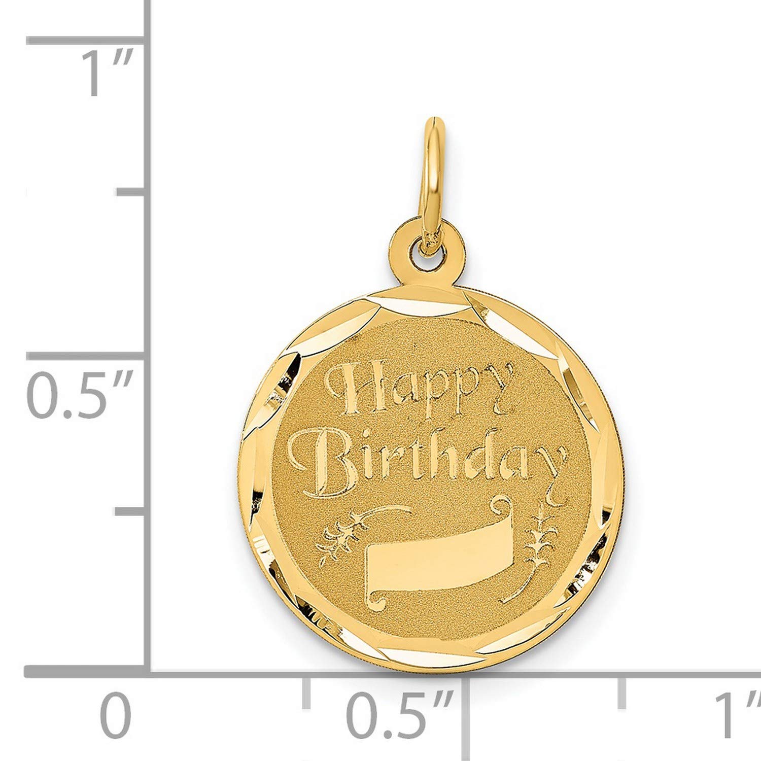 14K Yellow Gold Happy Birthday Charm - 23mm x 16mm Round Pendant with Engraved Banner - Perfect for Necklaces, Bracelets & Birthday Gifts