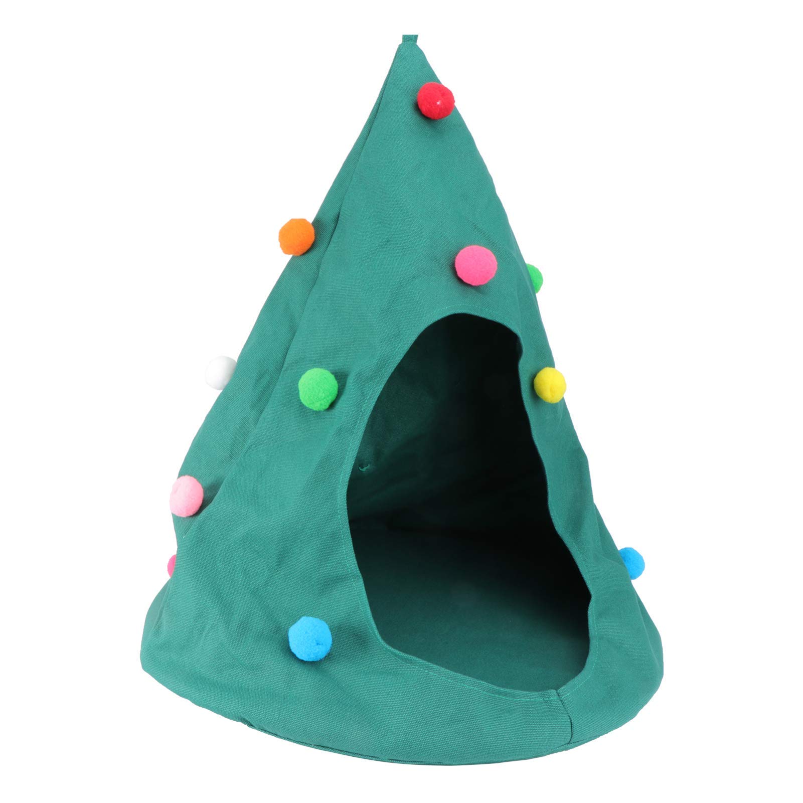 J.SCT-5 Christmas Tree Cat House - Cozy Triangle Cat Bed Tent with Warm Pet Cave for Winter, Soft Comfortable Small Animal Nest - Perfect for Holiday Decor & New Year Pet Supplies (Ideal for Indoor Cats & Small Pets)