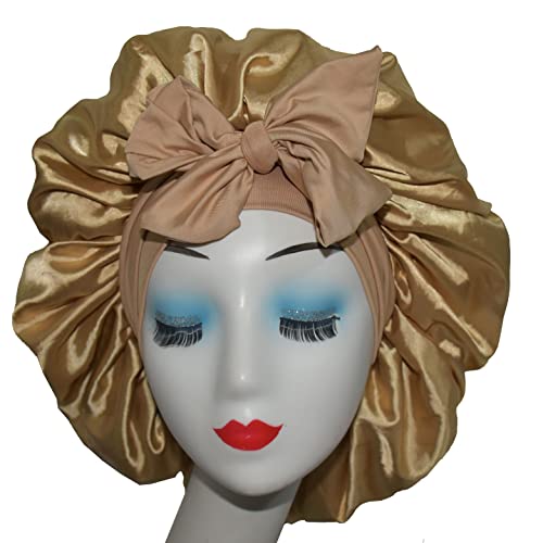 Bonnet Queen Jumbo Large Satin Bonnet for Women - Silk Night Sleeping Cap with Stretchy Tie Band for Curly & Braided Hair Protection - Perfect for Nighttime Hair Care & Travel