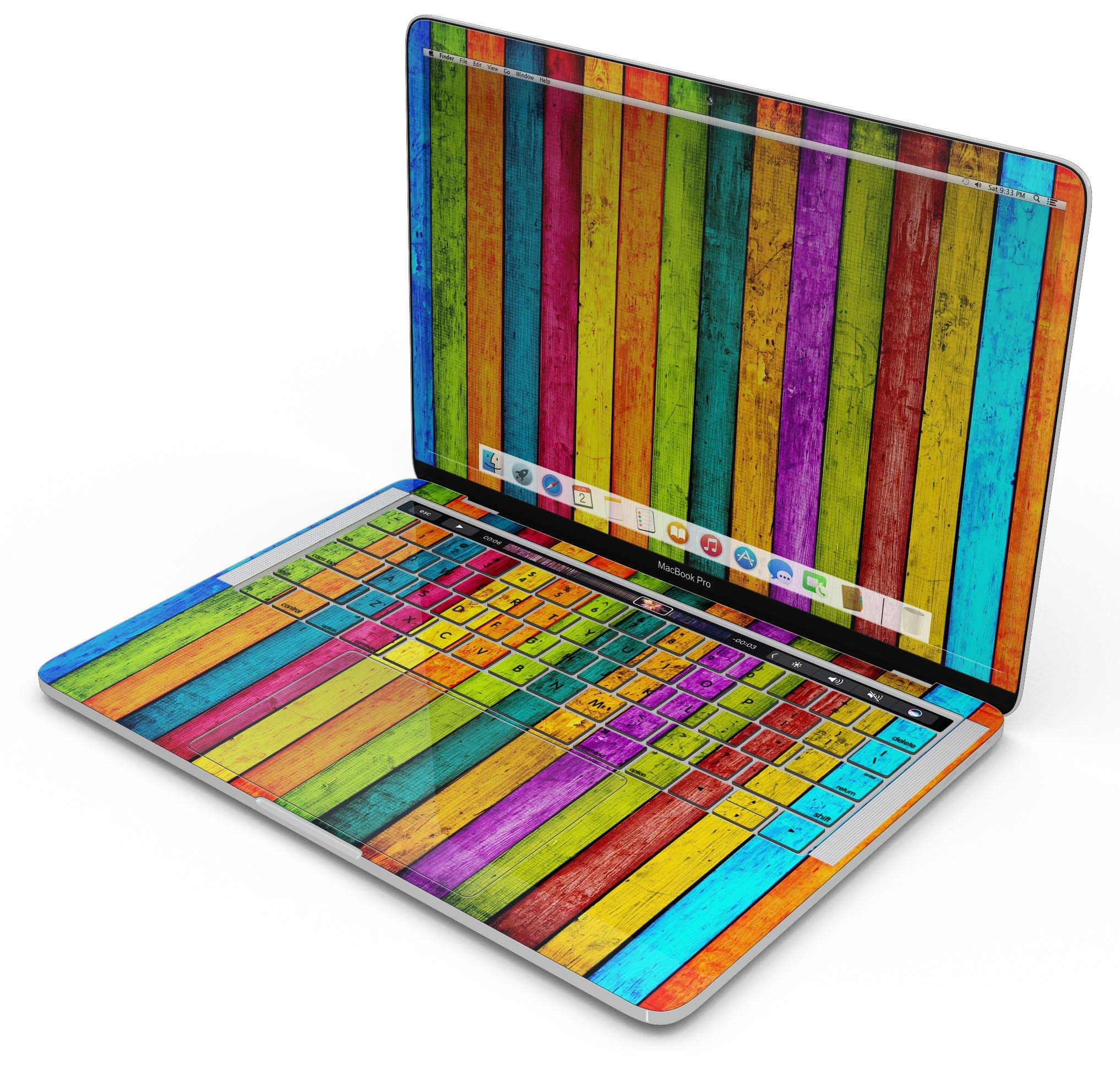 Neon Wood Planks Full-Body Wrap Scratch Resistant Decal Skin Kit for MacBook Air 13