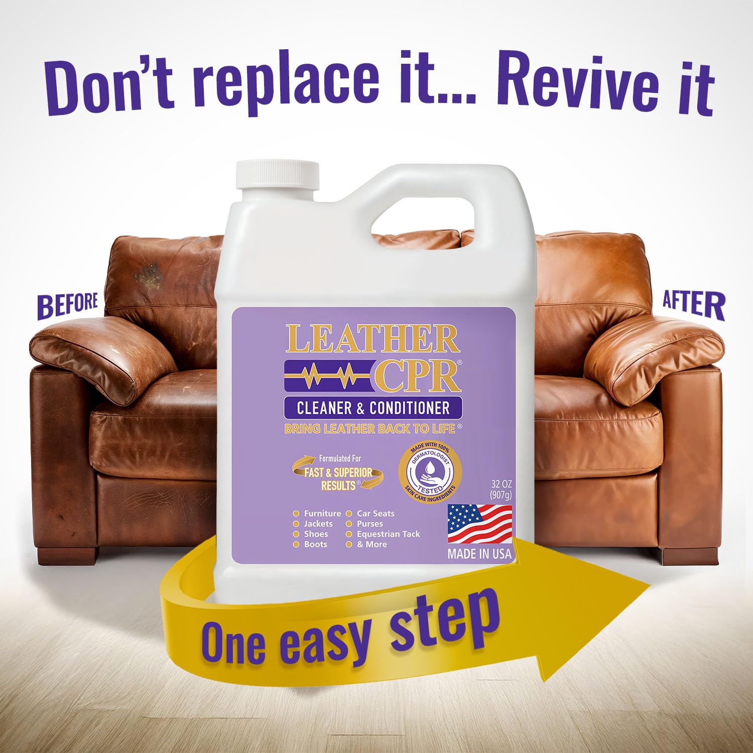 Leather CPR Cleaner & Conditioner - 32 oz Leather Care for Couches, Purses, Furniture & Car Seats | Restores & Protects Leather | Ideal for Home, Office & Auto Use