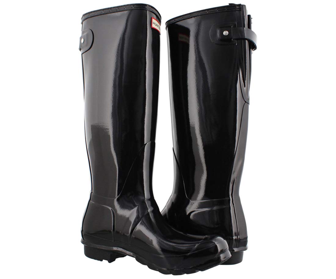 Hunter Women's Original Tall Back Adjustable Gloss Rain Boots - Waterproof Black Rubber Boots for Women Size 7 | Perfect for Gardening, Hiking & Rainy Day Outdoor Activities
