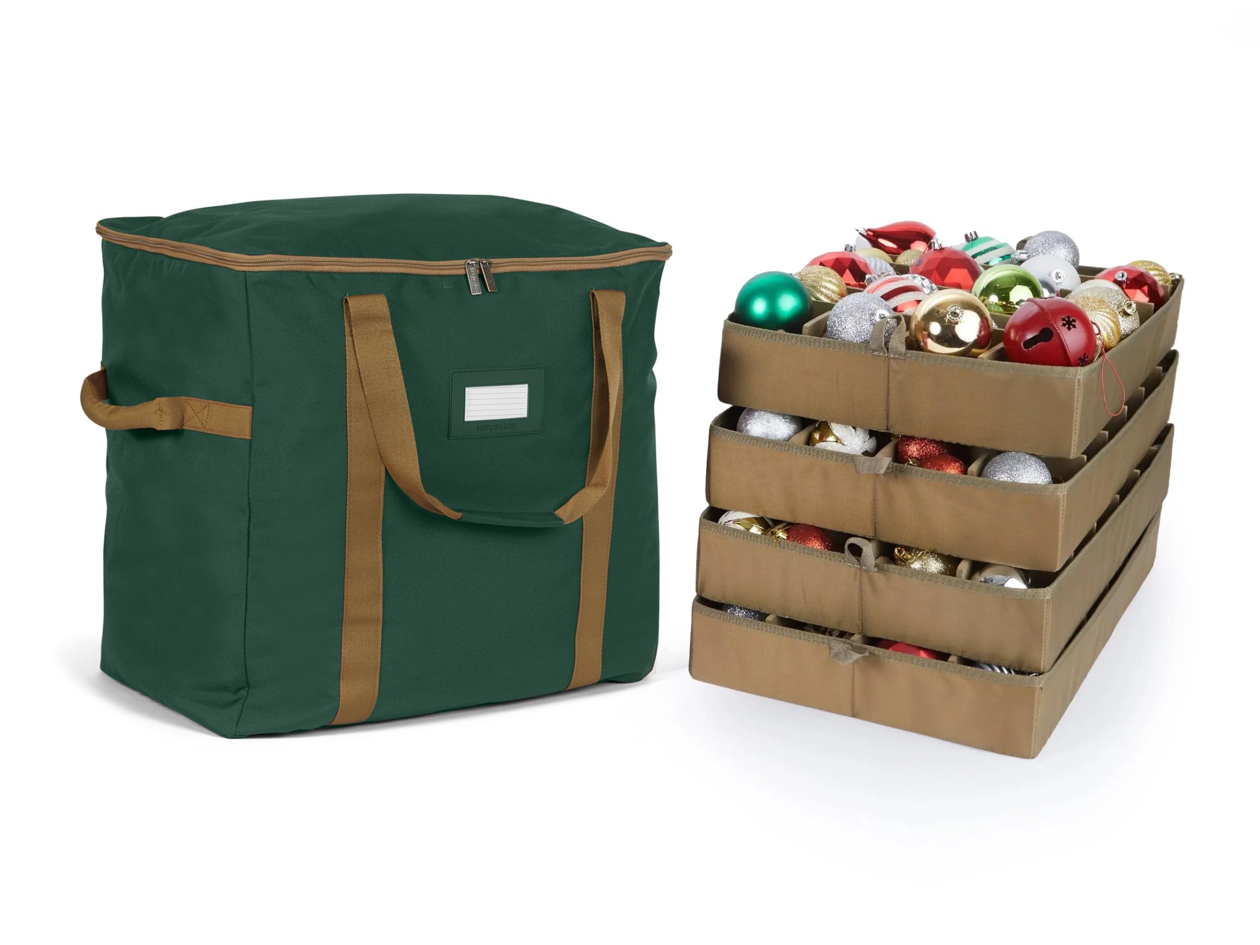 Covermates Keepsakes Adjustable Christmas Ornament Storage Bag with Carrying Handles & Padded Protection - Holiday Decor Organizer for Tree Decorations, Wreaths & Seasonal Keepsakes (Green)