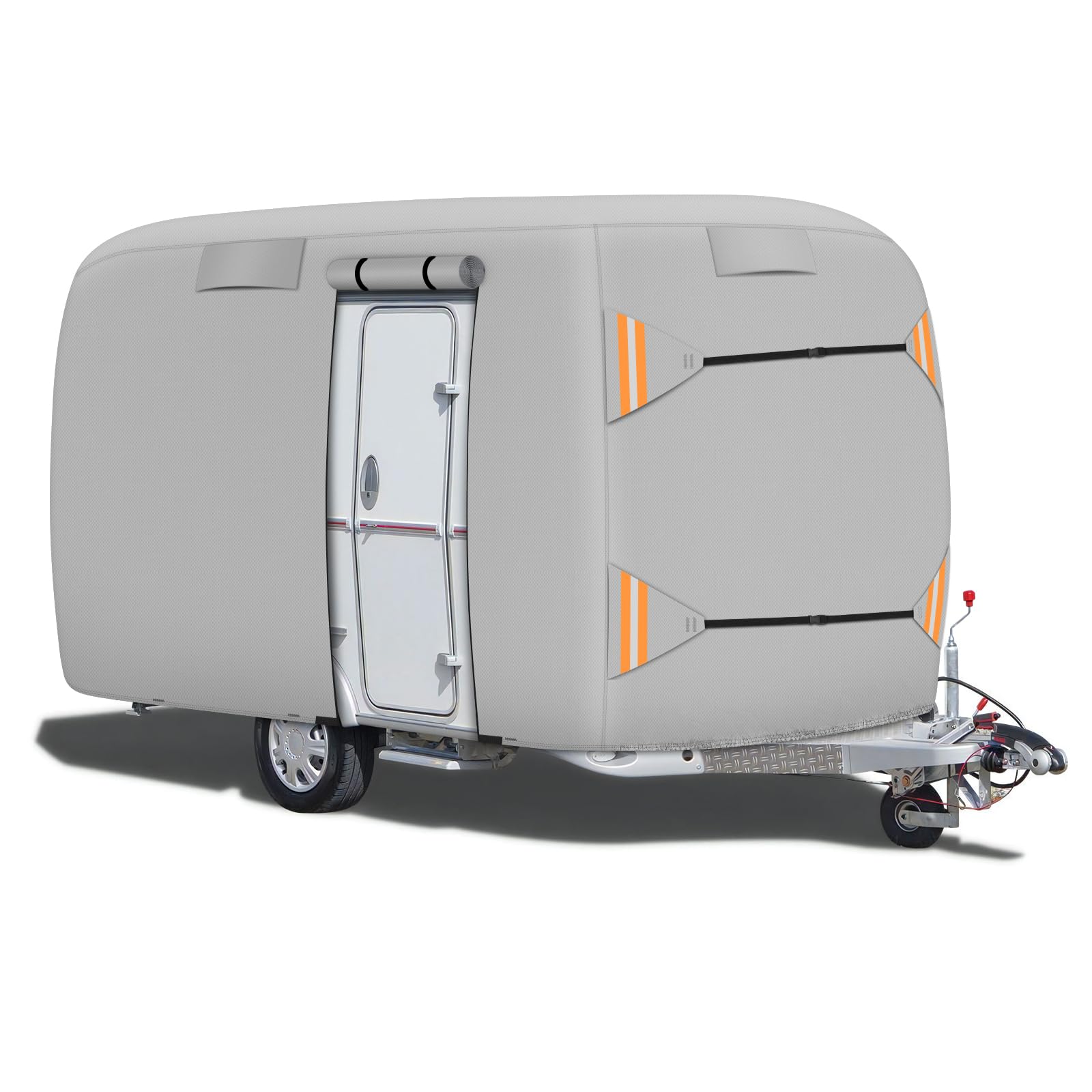 Upgraded Heavy Duty Waterproof Fiberglass RV Travel Trailer Cover - 13-16ft All Season Protection with UV Resistance & Windproof Ripstop Fabric - Perfect for Outdoor Storage, Camping Trips & Winter Shelter