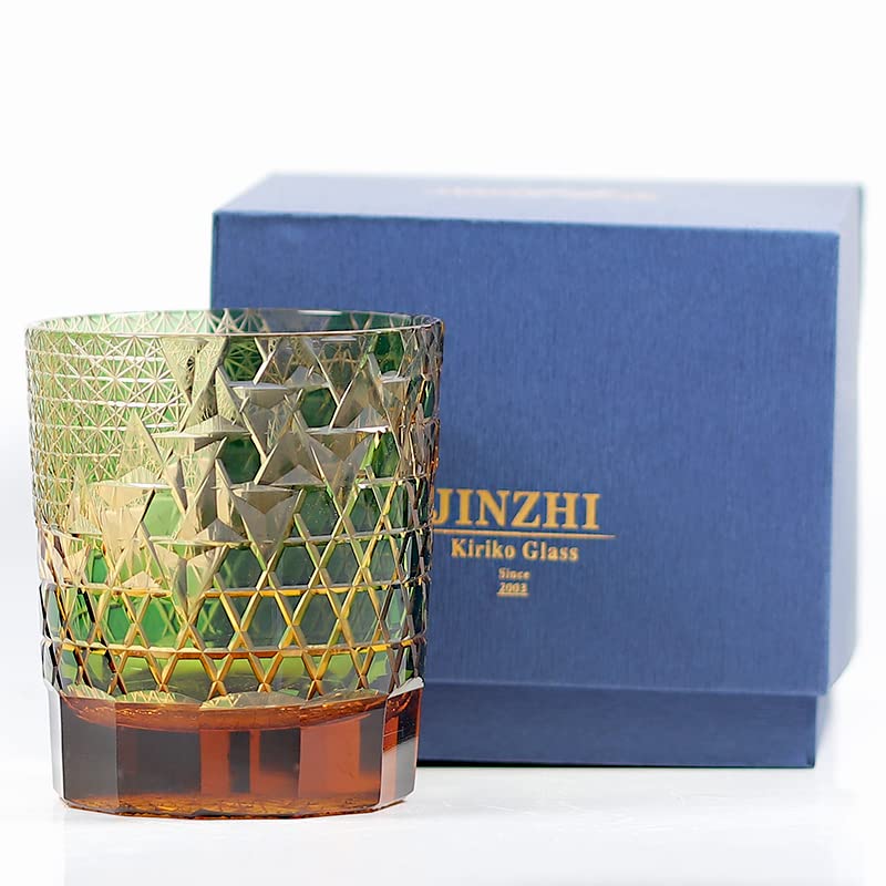 Premium Kiriko-Cut Crystal Tumbler Glasses - 8.3oz Whisky Scotch Bourbon Rocks Glasses Set - Handcrafted Japanese-Style Cut Glass Drinkware for Home Bar, Cocktail Parties & Luxury Gifts