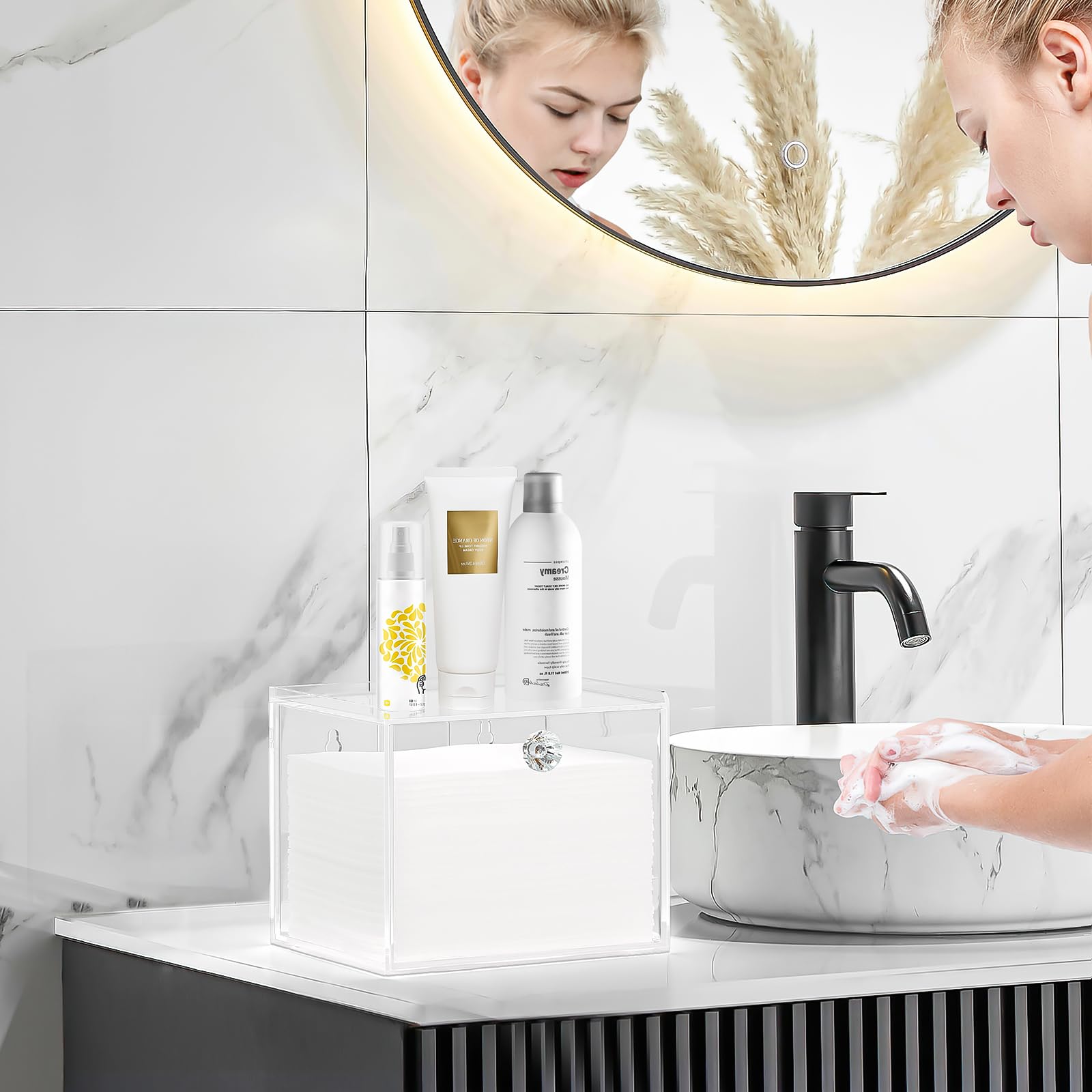 Disposable Face Towel Holder - Acrylic Towel Storage Box with Drawer for Clean Skin Club Clean Towel XL | Wall-Mounted Makeup Remover Cloth Organizer | Perfect for Bathroom, Spa & Skincare Routine Organization