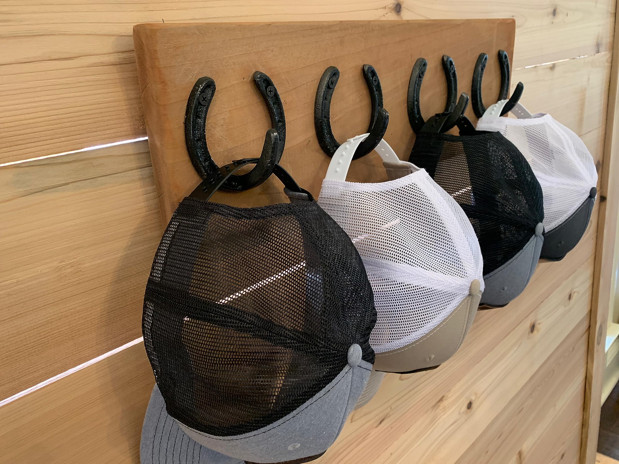 Rustic Farmhouse Wall Coat Rack with Horseshoe Hooks - Reclaimed Wood Wall Mounted Holder for Coats, Hats & Jackets (Holds 8+ Items) - Perfect for Entryway, Mudroom & Home Decor