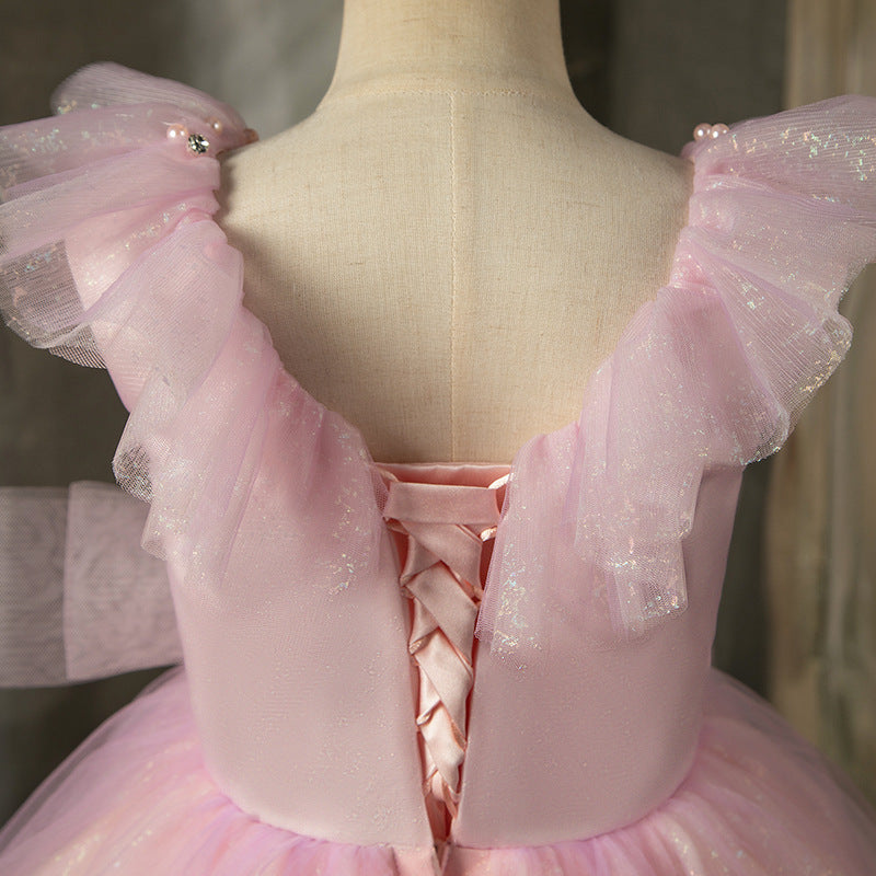 Sparkly Pink Sequin Tulle Flower Girl Dress - A-Line Scoop Neck Bridesmaid Dress for Weddings, Pageants & Special Occasions