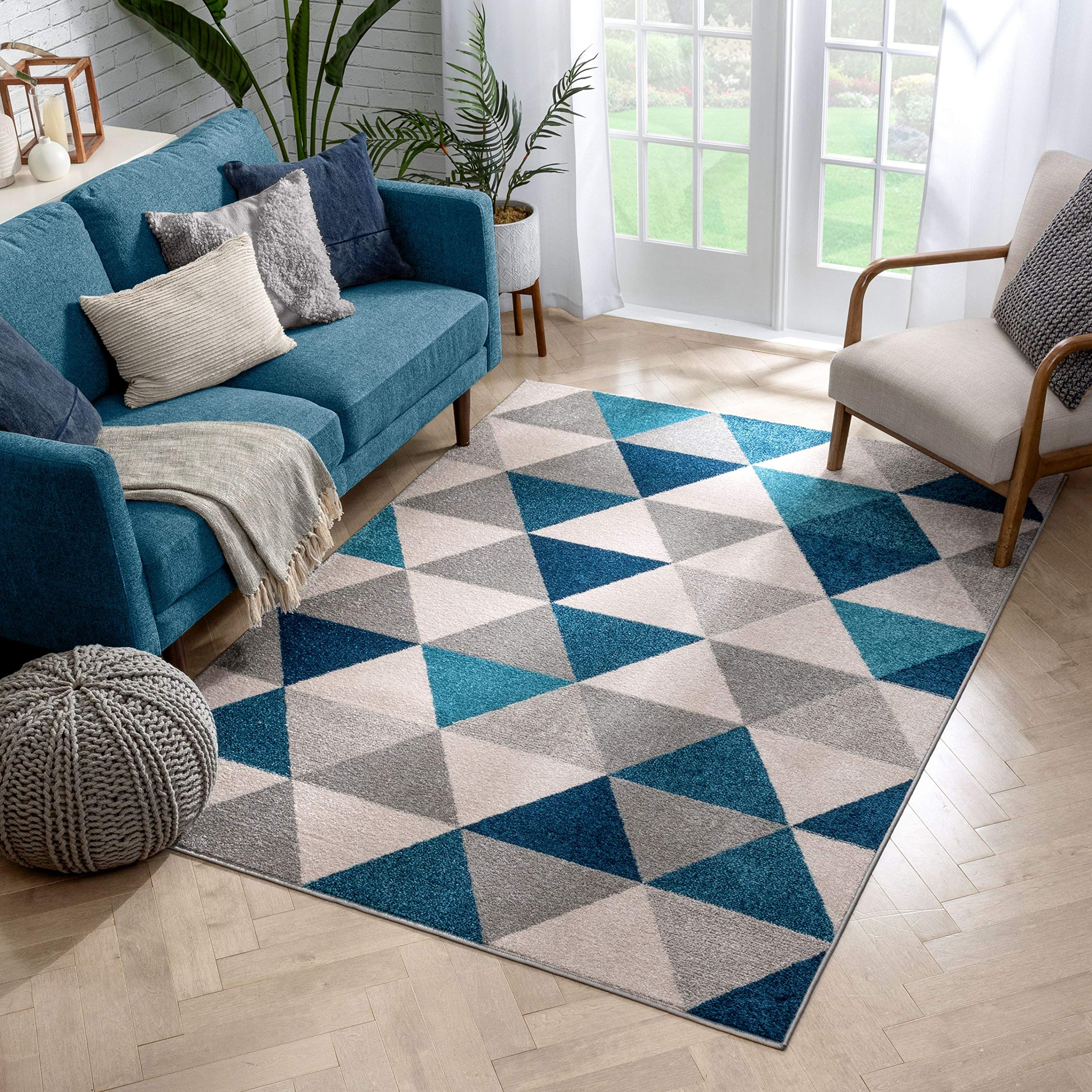 Well Woven Isometry Blue & Grey Modern Geometric Triangle Pattern Area Rug 5'3