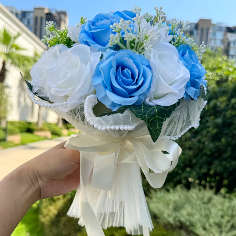 Elegant Silk Rose Bridal Bouquet with Pearl & Lace Accents - Perfect for Weddings, Bridesmaids & Anniversary Celebrations