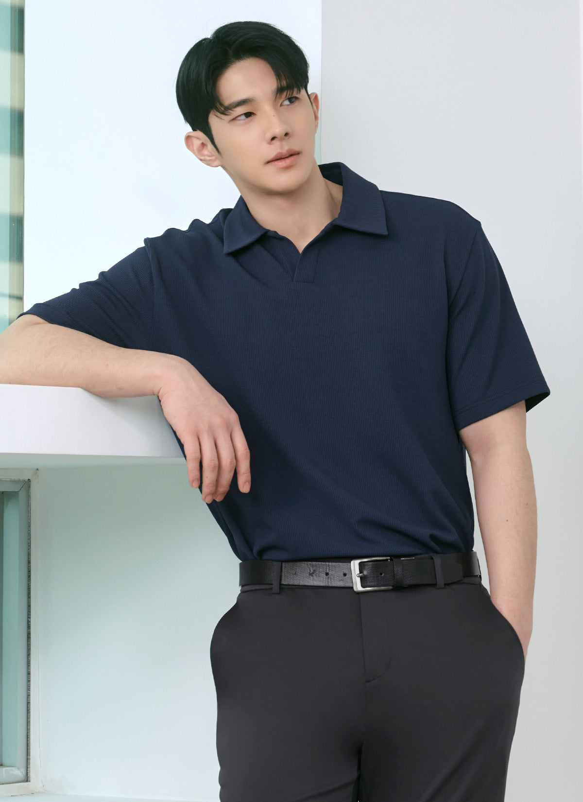 Waffle Texture Open Collar Men's Short Sleeve T-Shirt - Breathable Summer Casual Tee for Outdoor Activities and Daily Wear