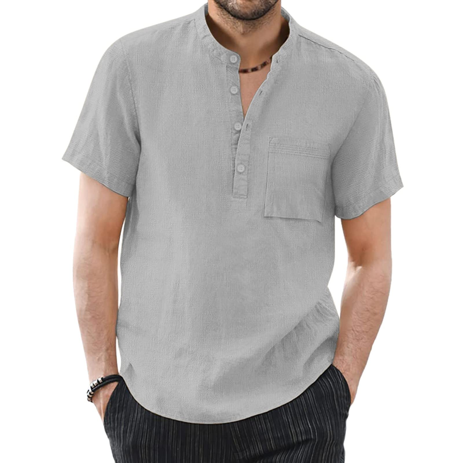 Men's Casual Short Sleeve Polo Shirts - Breathable V-Neck Ribbed Button Down Shirt for Summer | Solid Color Tee Tops for Work, Golf & Outdoor Activities
