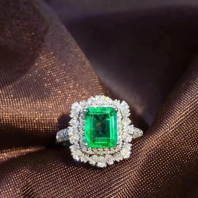 18K White Gold Natural Emerald & Diamond Wedding Ring for Women - 1.6ct Genuine Gemstone Fine Jewelry - Perfect for Engagement, Anniversary & Special Occasions