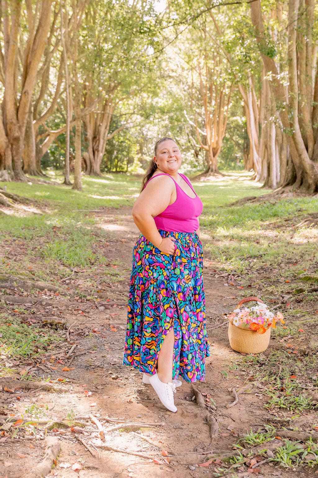 Kasey Rainbow African Print Carrie Skirt - Stylish Floral Midi Skirt for Women, Perfect for Summer Outfits, Beach Vacations & Boho Fashion