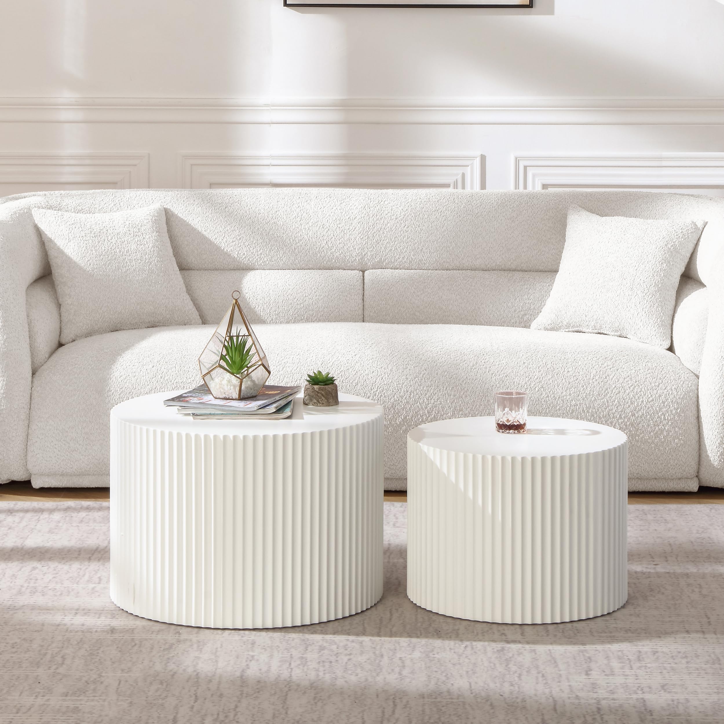Modern Round Nesting Coffee Table Set of 2 - White MDF Side & End Tables for Living Room, Small Space Furniture - Perfect for Compact Apartments, Dorms & Cozy Home Decor