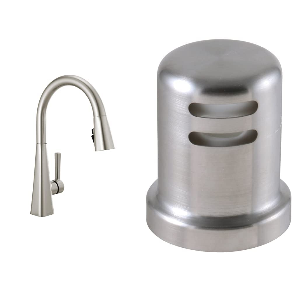 Brushed Nickel Kitchen Faucet with Air Gap - Delta 19802Z-SP-DST & 72020-SS - Modern Pull-Down Sprayer for Sink, Dishwashing & Food Prep - Durable Brushed Finish for Home & Restaurant Use