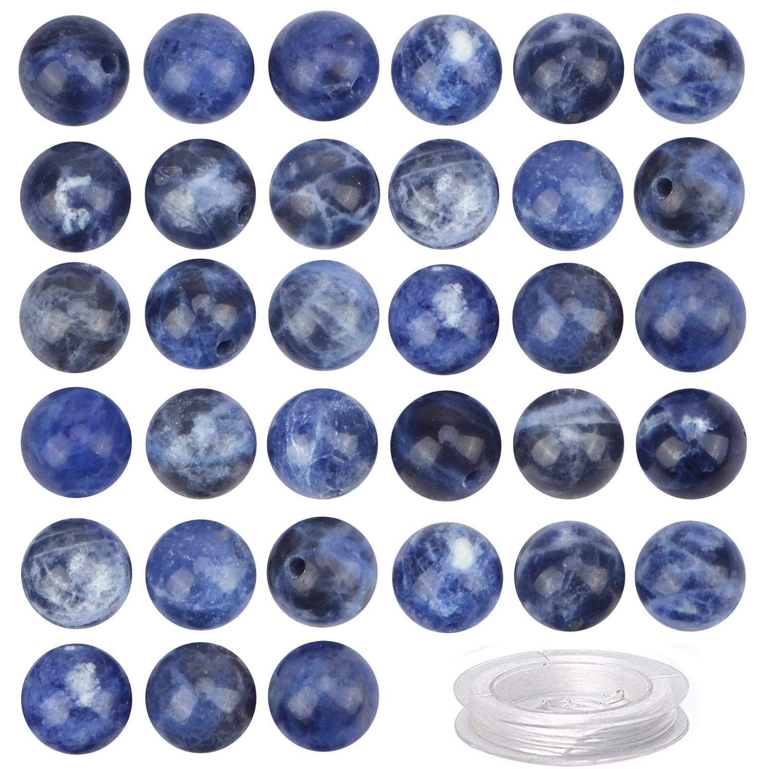 100Pcs Natural Blue Sodalite Crystal Beads - 6MM Round Gemstone Loose Beads for Jewelry Making, Energy Healing & Chakra Balancing - Includes Free Stretch Cord (DIY Bracelets, Necklaces, Meditation Accessories)