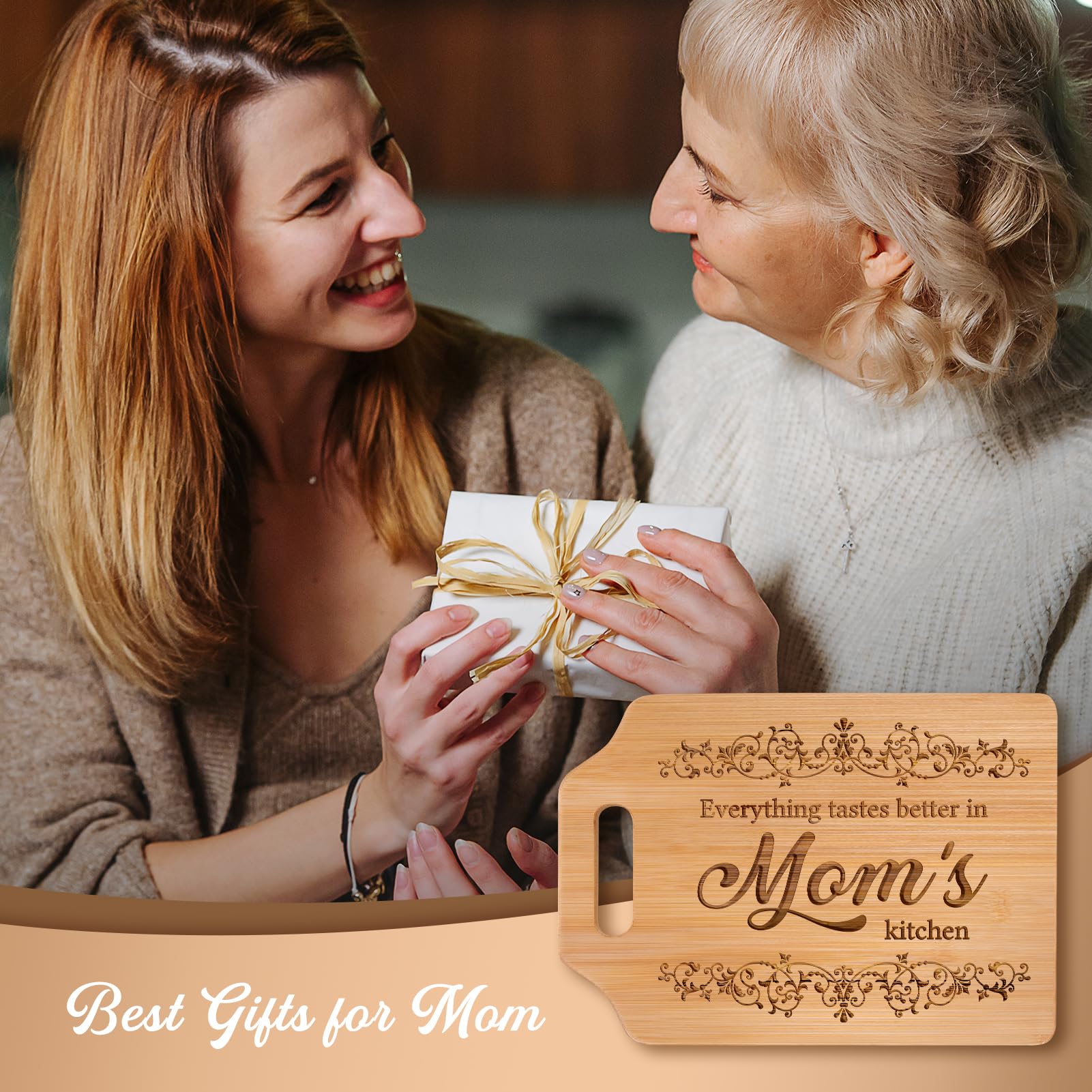 Personalized Engraved Bamboo Cutting Board - Mother's Day, Christmas & Birthday Gift for Mom from Daughter or Son - 12.3
