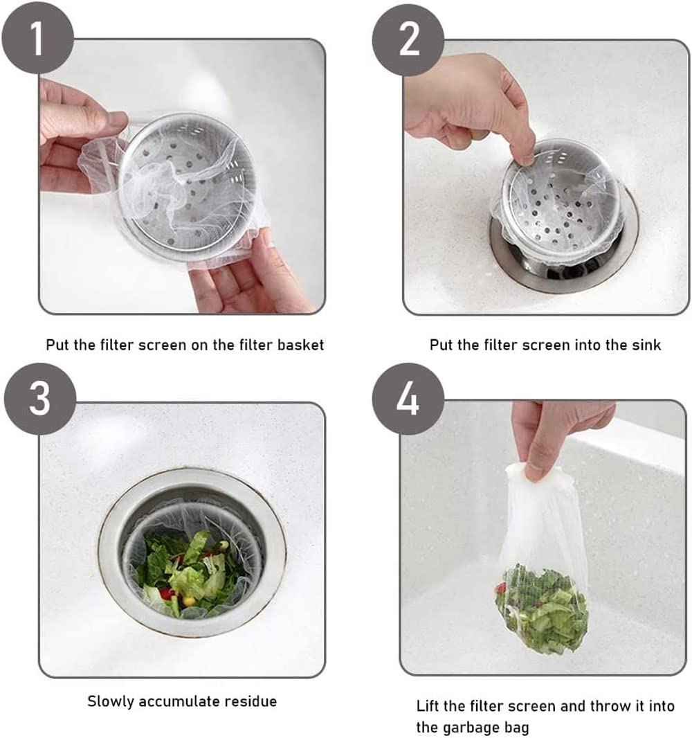 **Txibikn 200PCS Disposable Kitchen Sink Strainer Bags - Elastic Sink Filter Net for Food Waste, Hair & Debris - Perfect for Home, Restaurant & RV Use**