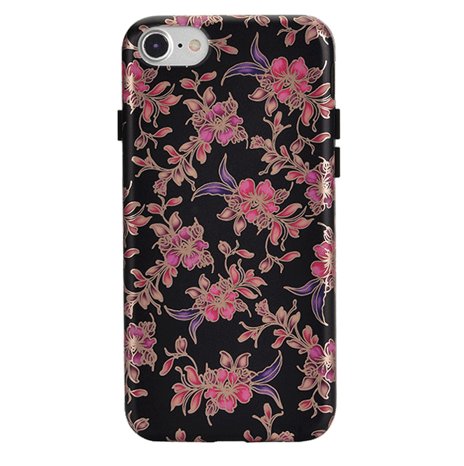 Elegant Midnight Floral Rose Gold Chrome iPhone Case - Stylish Protective Cover for iPhone 13/14/15 Pro Max - Perfect for Everyday Use, Parties & Special Occasions