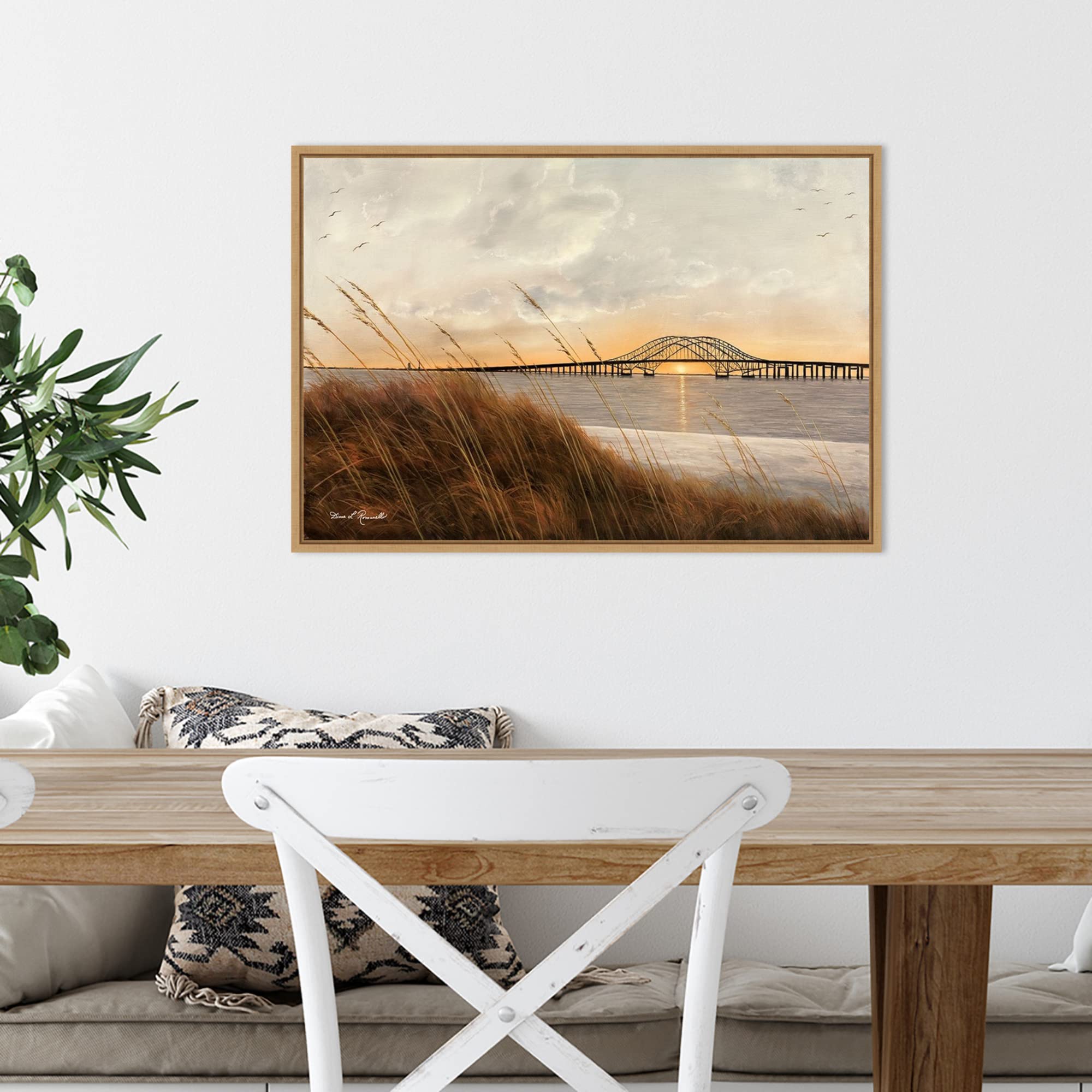 Amanti Art Framed Canvas Wall Art - 16x23 Captree Bridge Landscape Painting by Diane Romanello, Modern Framed Canvas Artwork for Living Room, Bedroom & Bathroom Decor | Perfect for Coastal & Nature-Inspired Home Interiors