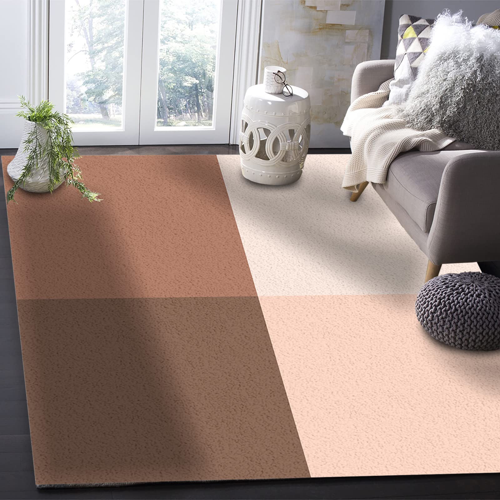 5x7 ft Brown Ombre Non-Slip Area Rug - Geometric Pattern Square Indoor Runner Carpet for Living Room, Bedroom, Kids Room & Bathroom Decor | Soft Floor Mat for Home, Office & Dorm Use