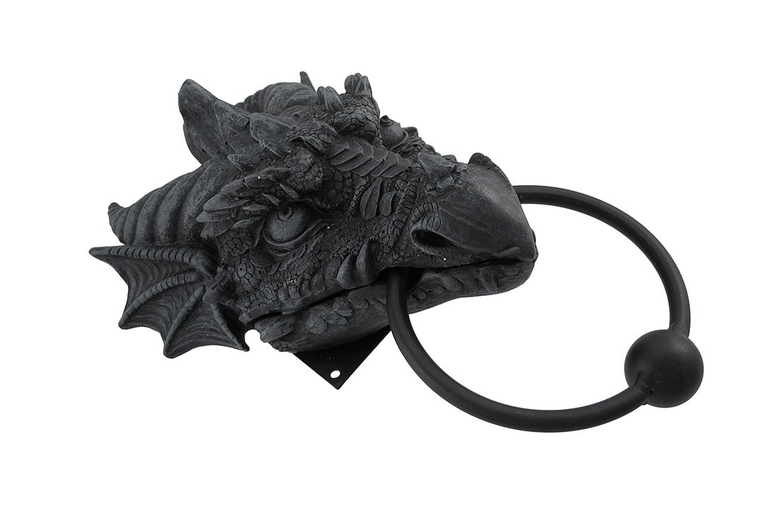 Gothic Dragon Door Knocker - Heavy Duty Cast Iron Finish for Home Decor | Medieval Style Entryway Hardware for Front Doors, Gates & Cabinets