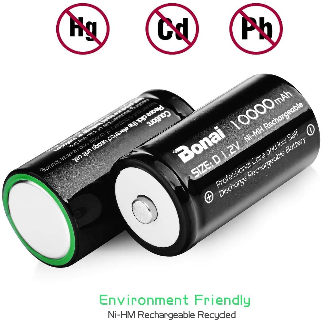 BONAI Rechargeable C Batteries 5000mAh 4-Pack with LCD Smart Charger - Compatible with C/D/AA/AAA/9V Ni-MH Ni-CD Batteries - High Capacity 1.2V Ni-MH Batteries for Flashlights, Toys, Remote Controls & Electronic Devices