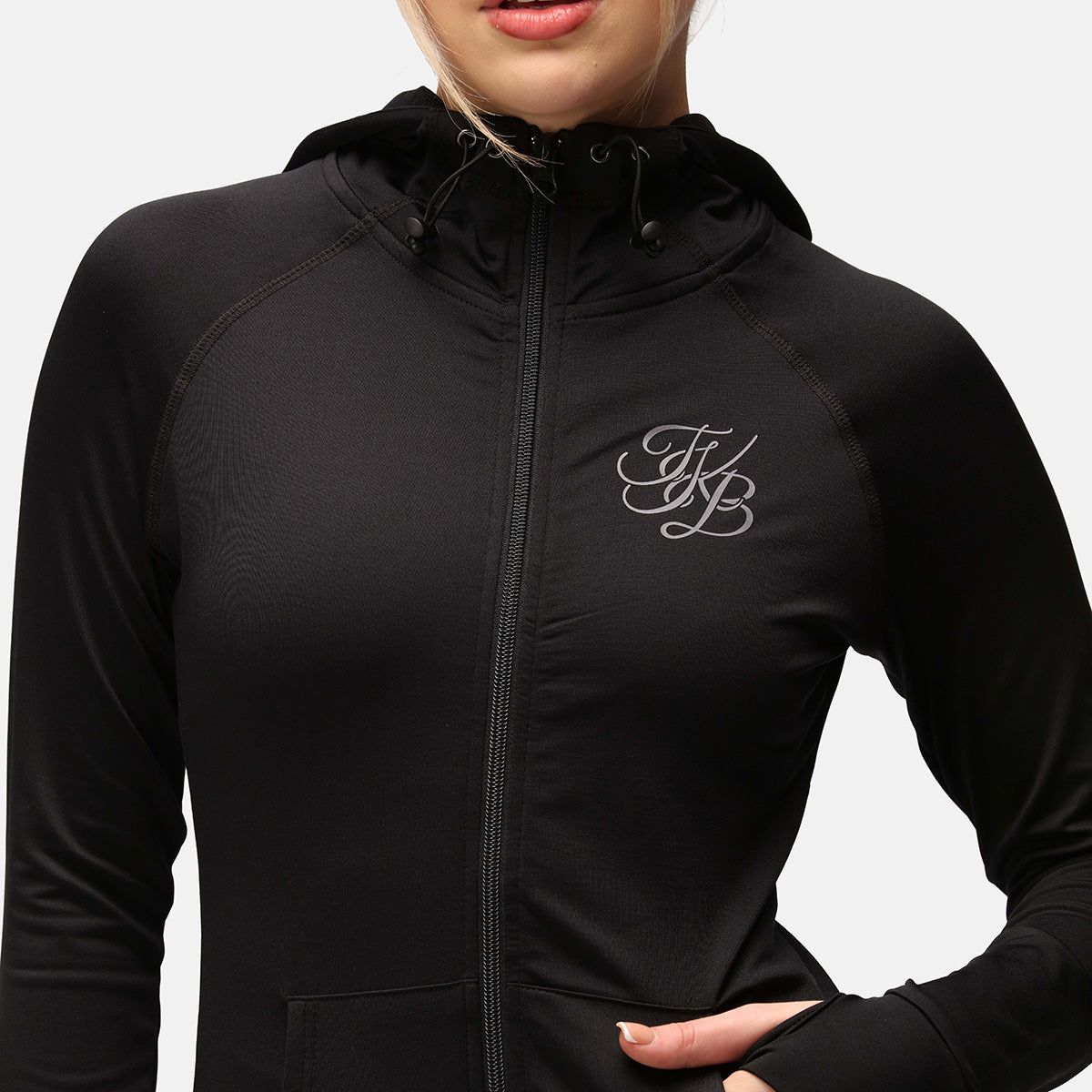 TKB Women's Jet Black Zip-Up Hoodie - Stylish & Comfortable Casual Wear for Everyday Outfits & Outdoor Activities