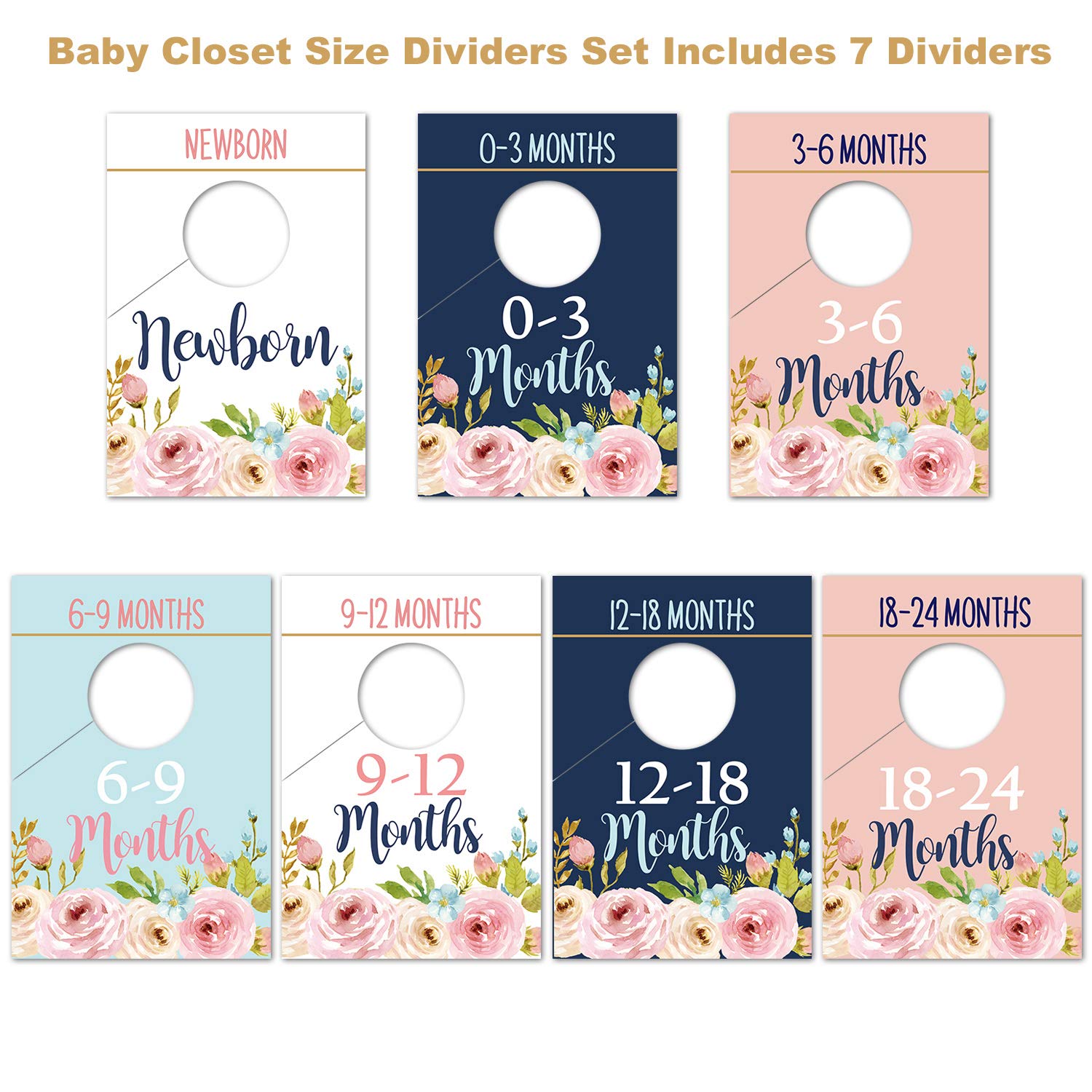 Floral Baby Closet Organizer Dividers - Newborn Nursery Wardrobe Hangers for Girls (0-24 Months) - Size & Age Separators to Arrange Baby Clothes - Perfect for Baby Showers & Nursery Organization