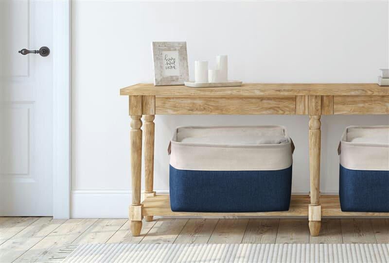 DECOMOMO Fabric Storage Bins & Baskets - Large 3-Pack for Shelves, Closet, Nursery Organization - Navy Blue & White - Perfect for Toys, Linens & Home Storage Solutions