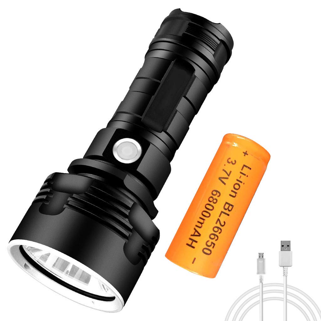 MIYUADKAI 3000 Lumen Rechargeable Tactical Flashlight - Ultra Bright LED Waterproof Flashlight with 26650 Battery - Perfect for Camping, Hiking, Emergency & Outdoor Adventures (Black)