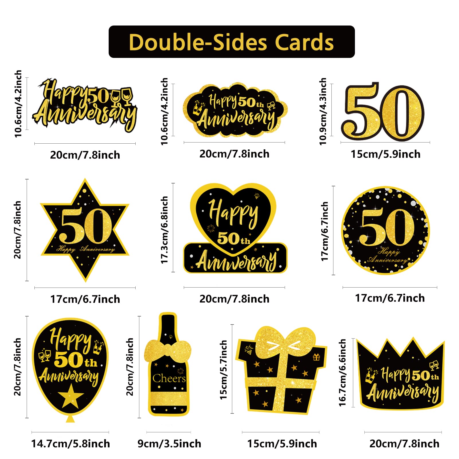 DARUNAXY 50th Anniversary Party Supplies Set - Black Gold Theme Decorations for 20 Guests | Includes Number 50 Balloon, Table Cover, Disposable Cutlery (Forks, Knives, Spoons), Plates, Napkins, Cups, Foil Balloons & Hanging Swirls | Perfect for Birthday Celebrations, Retirement Parties, Milestone Events