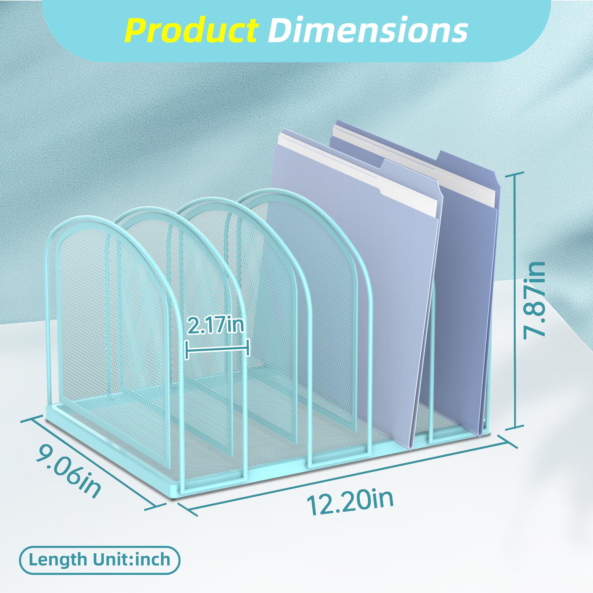 SUPEASY 5-Section Mesh File Organizer - Upright Desktop File Sorter & Office Supplies Holder for Folders, Papers, Pens | Perfect for Home Office, School Desk & Workspace Organization (Blue)