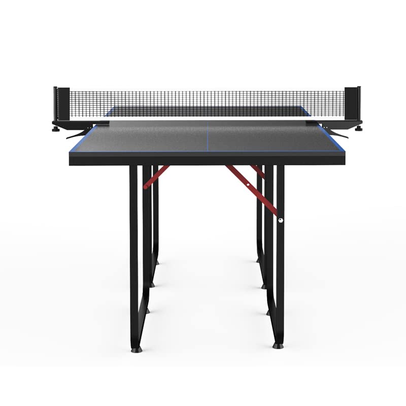 Mid-Size Foldable Indoor/Outdoor Table Tennis Table with Quick Clamp Ping Pong Net & Post Set - Black & Blue | Perfect for Home, Office, Gym & Backyard Games