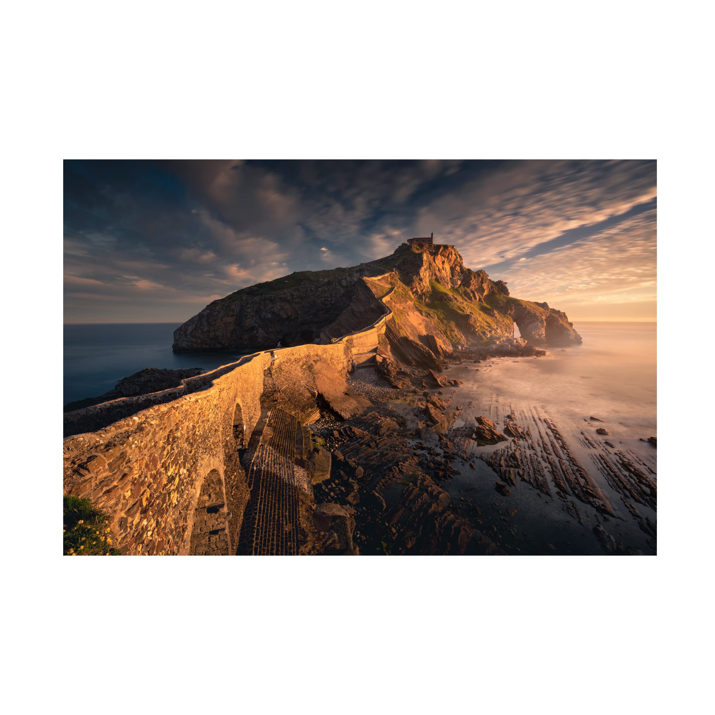 Trademark Fine Art 'Gaztelugatxe' Canvas Wall Art Print by Karol Nienartowicz - Stunning Landscape Painting for Living Room, Bedroom & Office Decor
