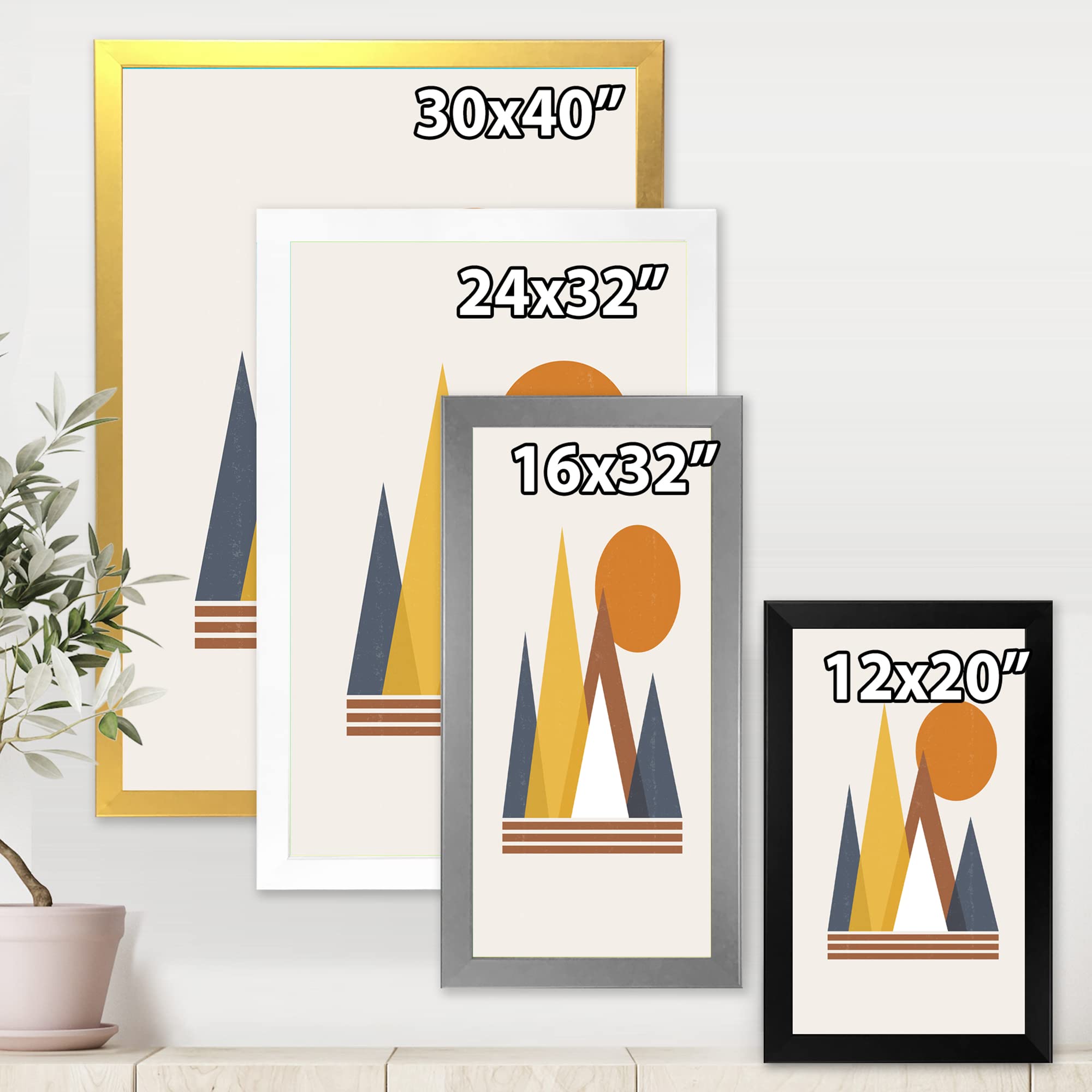 Modern Framed Wall Art with Mountain and Sun Abstract Design - Perfect for Living Room, Bedroom & Office Decor