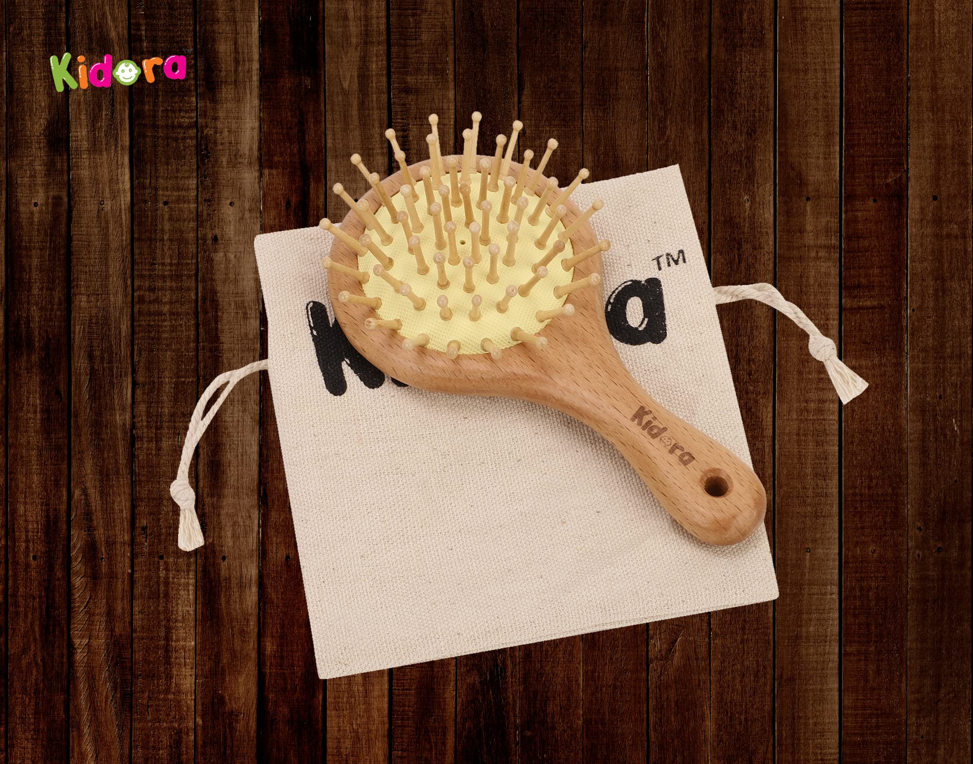 Kidora Wooden Baby Hair Brush with Natural Bamboo Bristles - Gentle Scalp Massage & Hair Grooming Brush for Kids & Toddlers - Travel-Friendly Mini Hairbrush for Newborns & Infants - Perfect for Daily Care, Baby Shower Gifts & On-the-Go Parenting