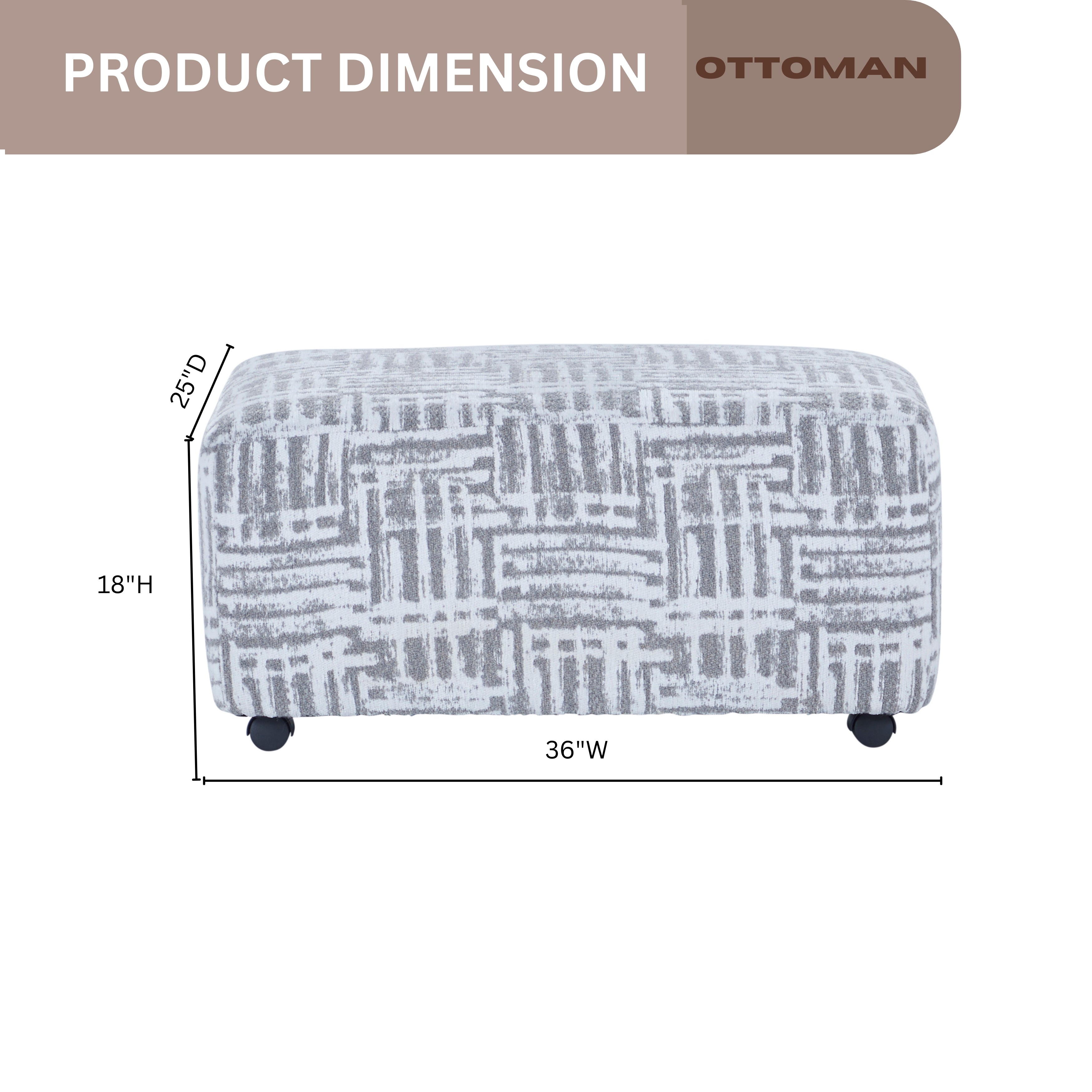 Roundhill Furniture Lancelot Striped Cocktail Ottoman - Stylish Footrest & Extra Seating for Living Room, Bedroom or Office