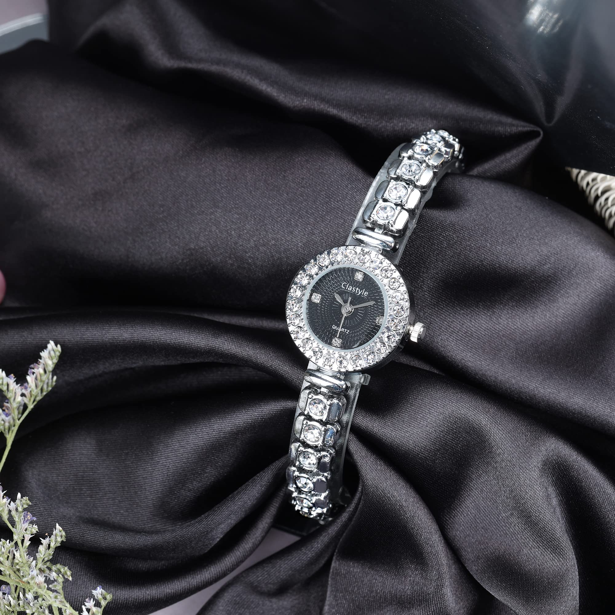 Elegant Rhinestone Iced Out Watch & Mother of Pearl Bracelet Set for Women - Perfect for Parties, Weddings & Special Occasions
