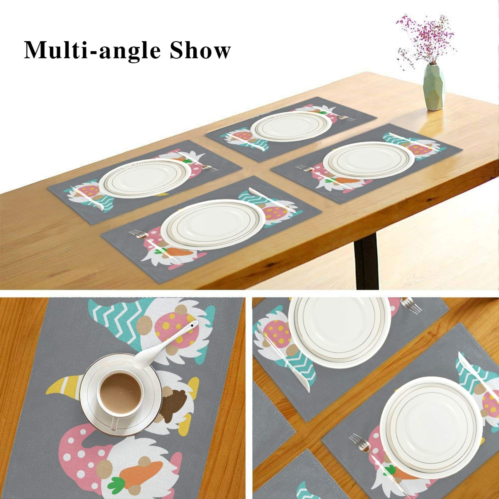 Heat-Resistant Egg Rabbit Gnomes Placemats Set of 4 - Cute Easter Table Decor for Kitchen & Dining Room - Perfect for Holiday Gatherings, Brunch, and Spring Celebrations