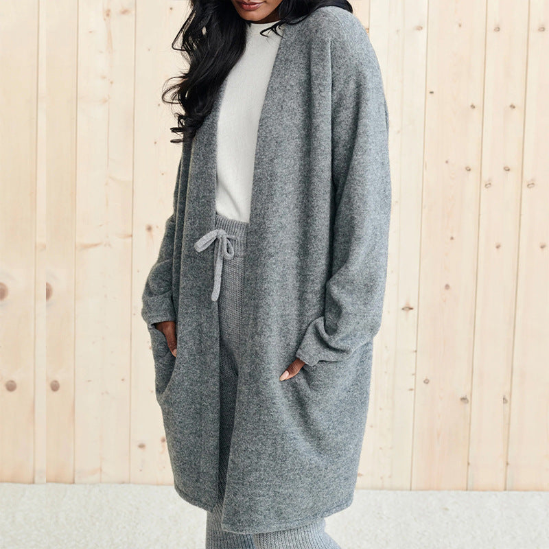Stylish Open Front Long Sleeve Cardigan with Pockets - Cozy Fall & Winter Layering Essential for Women