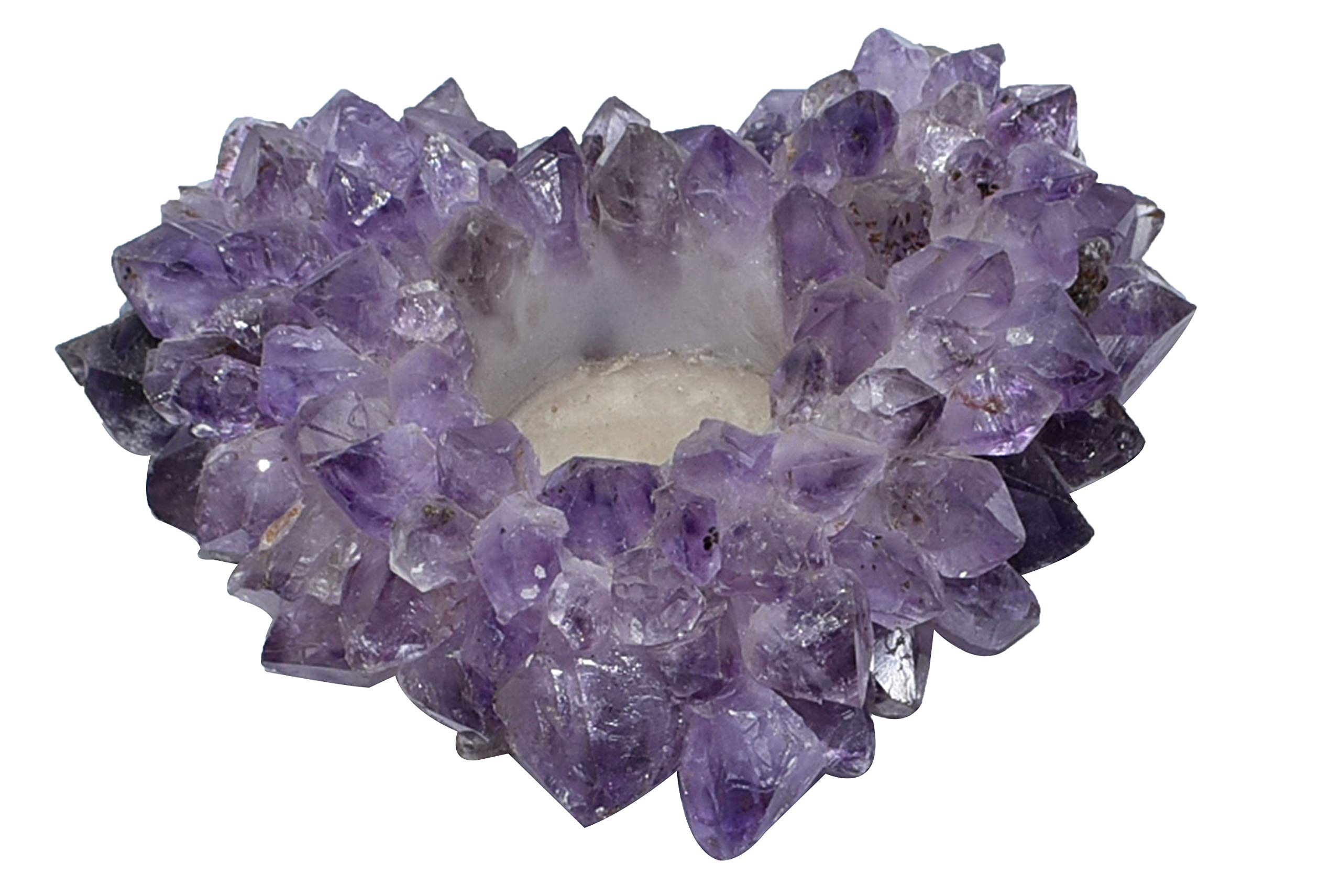 Amethyst Gemstone Tealight Candle Holder - Natural Crystal Votive Candle Stand for Home Decor, Meditation & Gifts - Heart Shaped Stress Reliever with Calming Energy - Perfect for Living Room, Bedroom, Yoga Space & Spiritual Healing