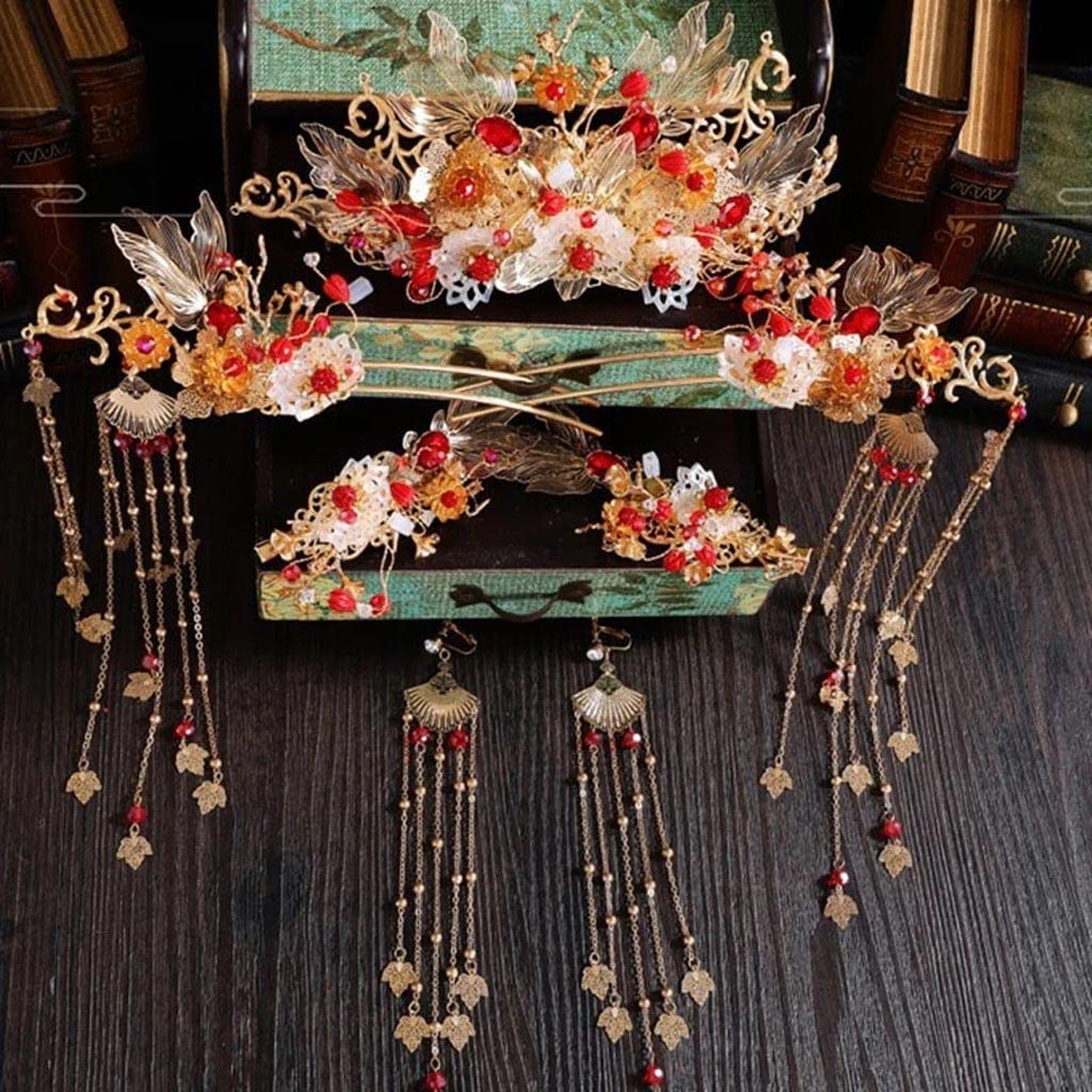 Chinese Style Bride's Wedding Hair Crown - Vintage Floral Headdress & Wedding Tiara for Ancient Costume Accessories | Perfect for Bridal Ceremonies, Cultural Performances & Themed Photoshoots
