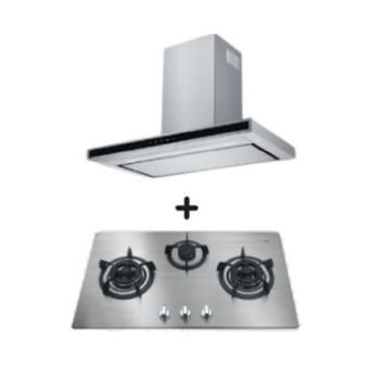 Ellane EH 2880 90cm Touch Control Stainless Steel Range Hood with Ellane OS 803SV 86cm 3-Burner Stainless Steel Gas Cooktop - Modern Kitchen Ventilation & Cooking Solution for Home Chefs
