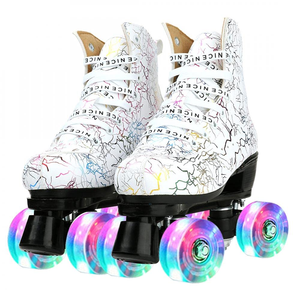 MilkyWay Unisex Roller Skates for Adults & Kids - Double Row 4-Wheel High Top Skates with Lightning Design - Perfect for Beginners, Indoor & Outdoor Skating, Rink Parties, Fitness & Fun Family Activities
