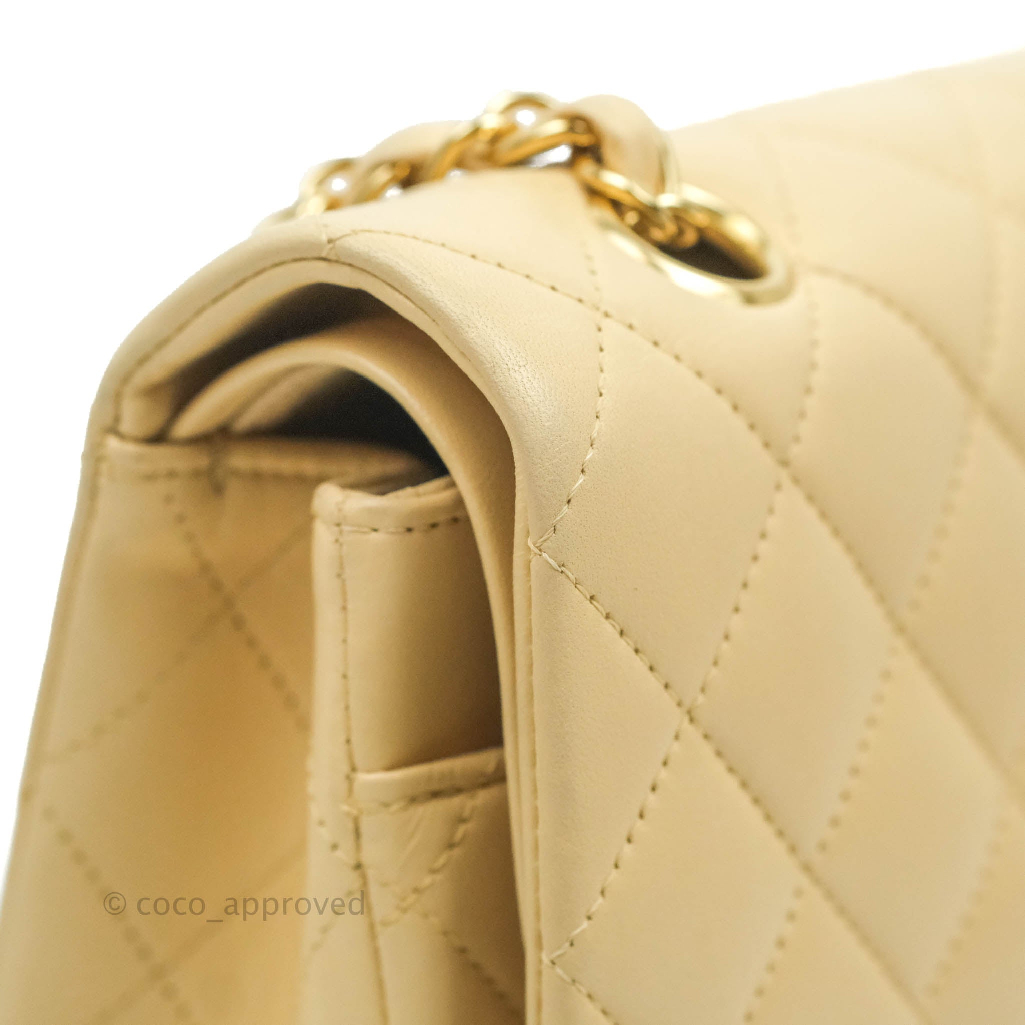 Chanel Classic Medium Double Flap Bag in Beige Lambskin Leather with Gold Hardware - Luxury Designer Handbag for Women, Perfect for Work, Date Night & Special Occasions