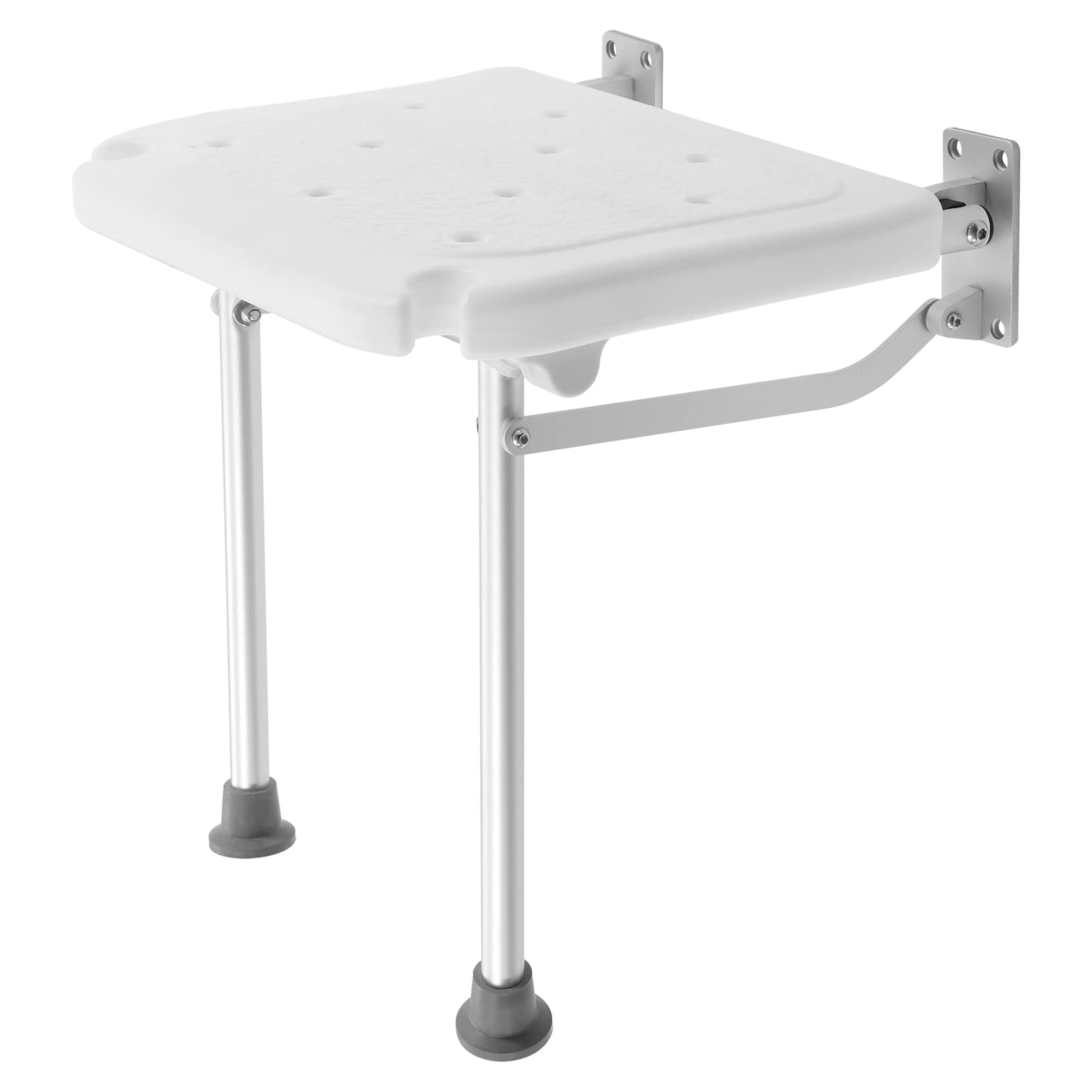 Foldable Wall-Mounted Steel Shower Stool with Non-Slip Rubber Feet - Adjustable Bath Seat for Elderly & Disabled - Perfect for Small Bathrooms, Assisted Living & Spa Relaxation