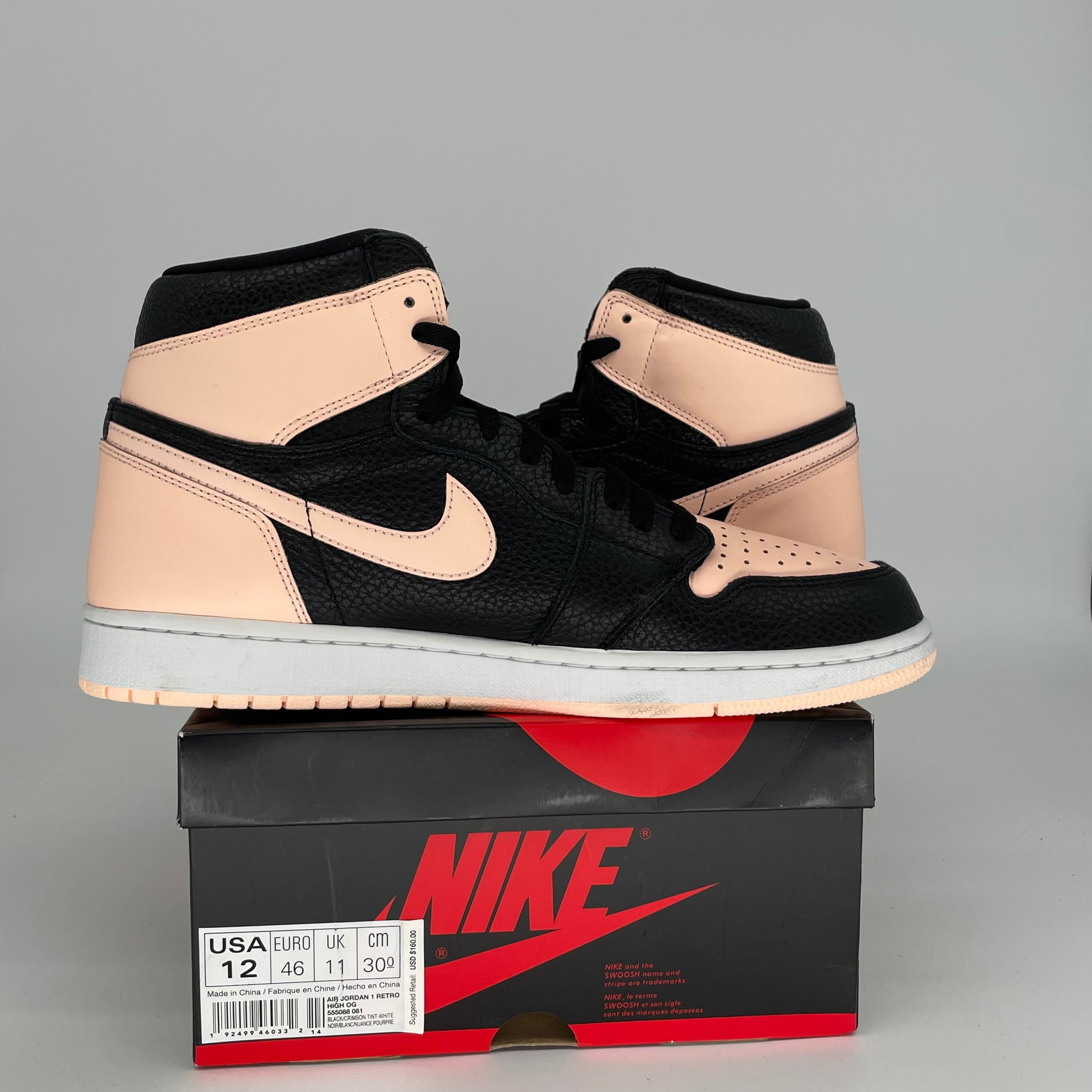 Air Jordan 1 Crimson Tint Men's Basketball Shoes Size 12 (555088-081) - Retro High Tops for Sneaker Collectors & Streetwear Fashion