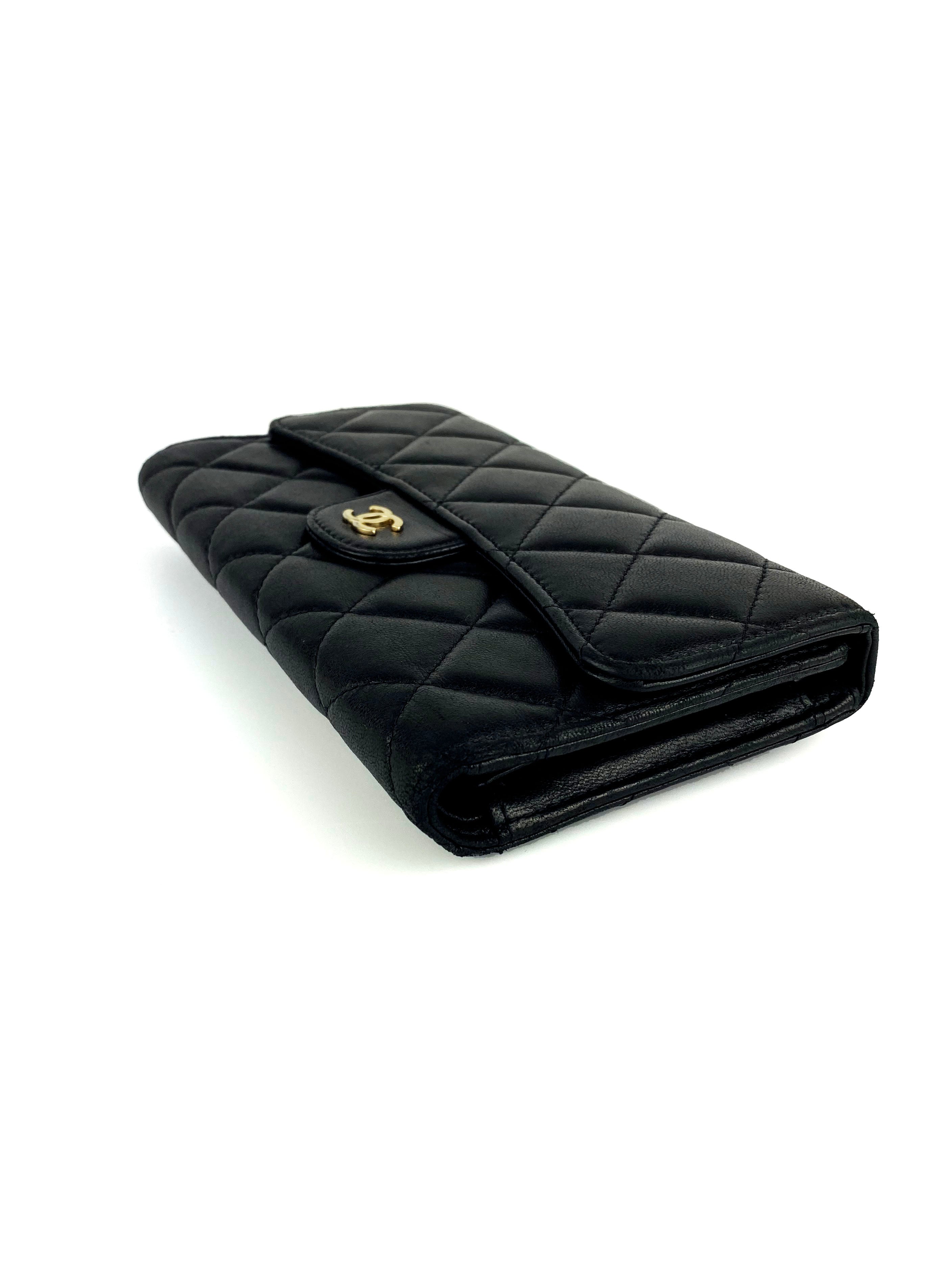 Chanel Black Classic Flap Wallet - Genuine Leather Luxury Women's Wallet for Everyday Use & Special Occasions